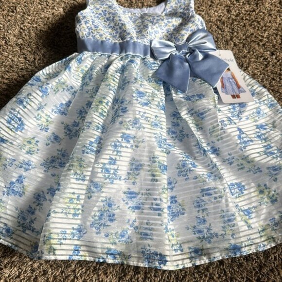 Jona Michelle Dress Size 2 NEW Flowers Blue Easter - Picture 4 of 7